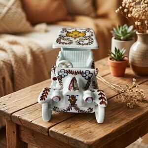 Vtg Hand‎ Painted Porcelain Ford T Car Figurine Portugal Floral Folk Art Decor